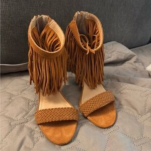 Express Tan Fringe Sandals
